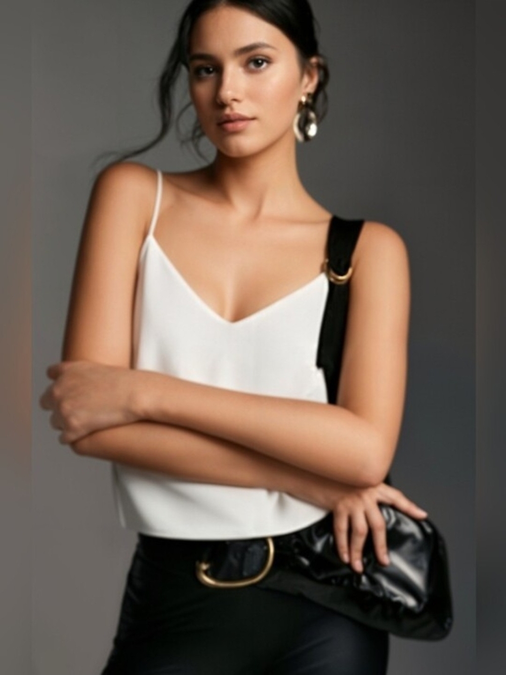 Zara White V-Neck Spaghetti Strap Camisole